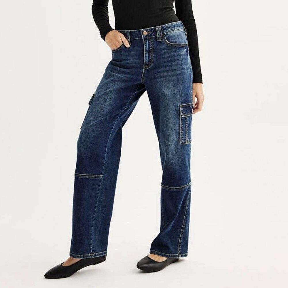 Juniors' Project Indigo Mid-Rise Cargo Straight-Leg Jeans Girls Size 15